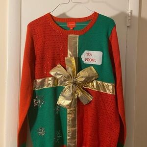 Holiday Gift Box Sweater with Bow
